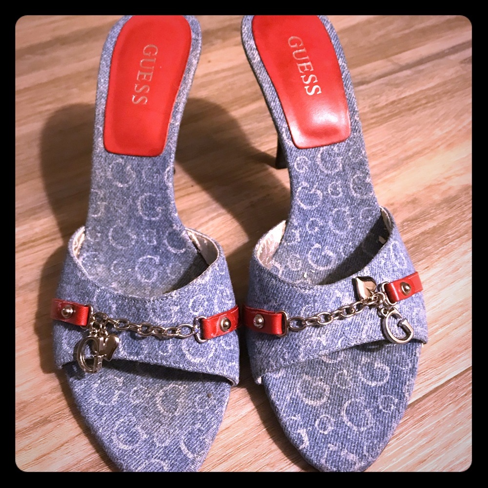 Guess slip on denim heels